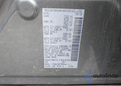 2018 Nissan Rogue S z USA, uszkodzony, nr VIN 5N1AT2MV7JC791426